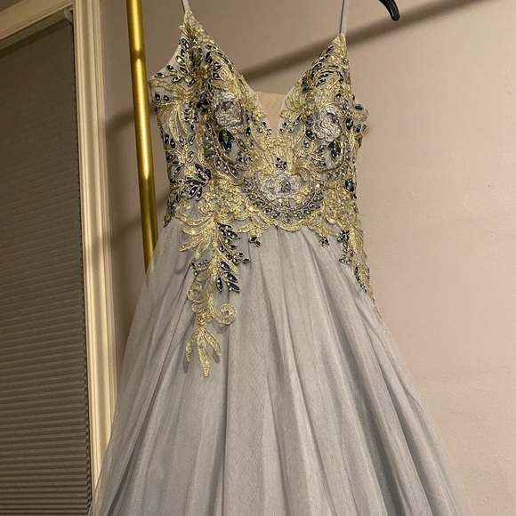 Betsy and Adam Tulle Ball Gown with Gems and Floral Embroidery - Picture 7 of 8
